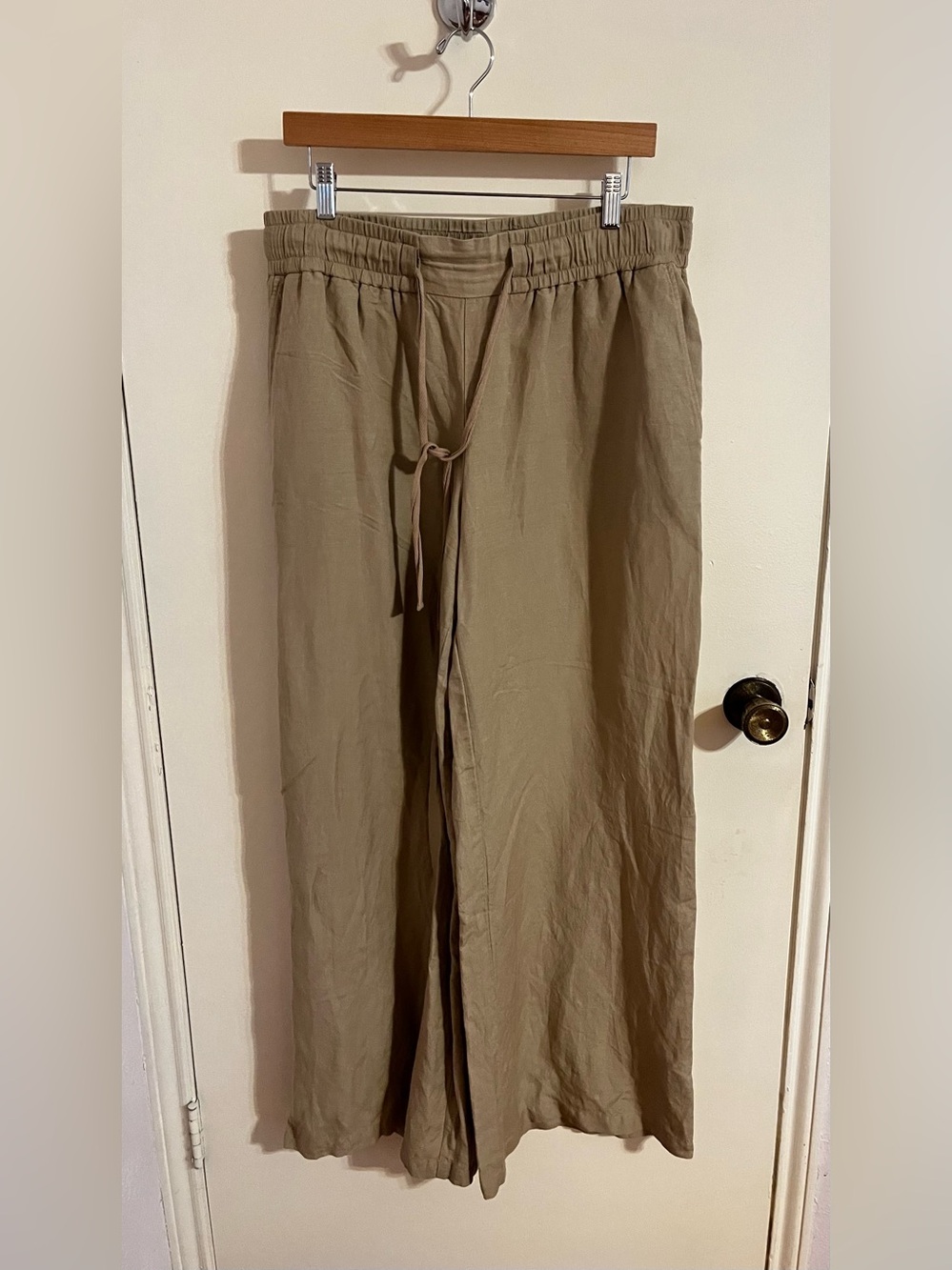 a new day Tan Drawstring Linen-Blend wide leg pants
